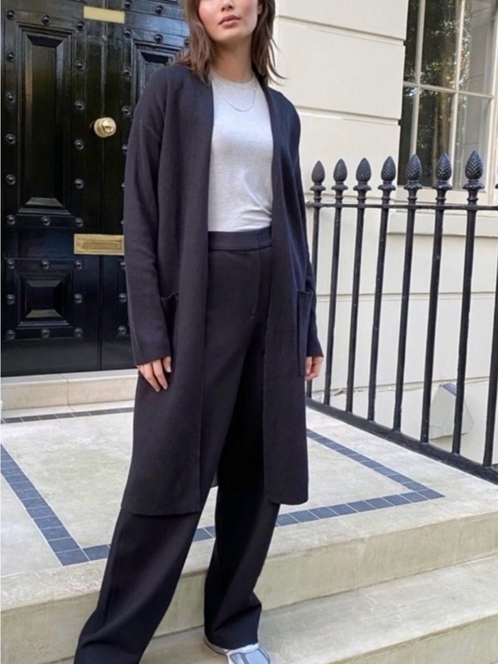 Babaton Aritzia Lance Cardigan S Black Wool Linen Long Open Front Duster